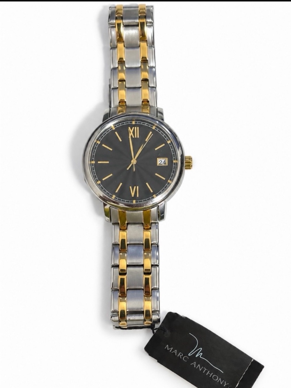 Marc Anthony Two-Tone Silver and Gold Men's Dress Watch with Black Dial